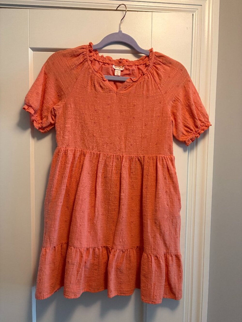 Cat & Jack Girls' Coral Eyelet Short Sleeve Tiered Dress